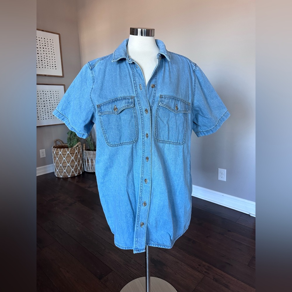 Universal Thread Short Sleeve Denim Jean Shirtdress Light Wash XL Worn 1x - Picture 2 of 11